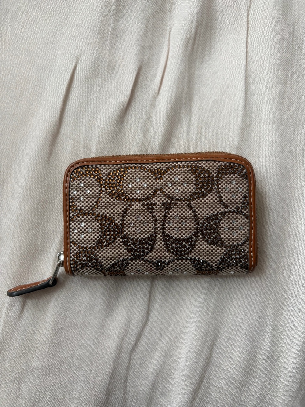 COACH Small Crystal Zip Around Card Case in Signature Jacquard